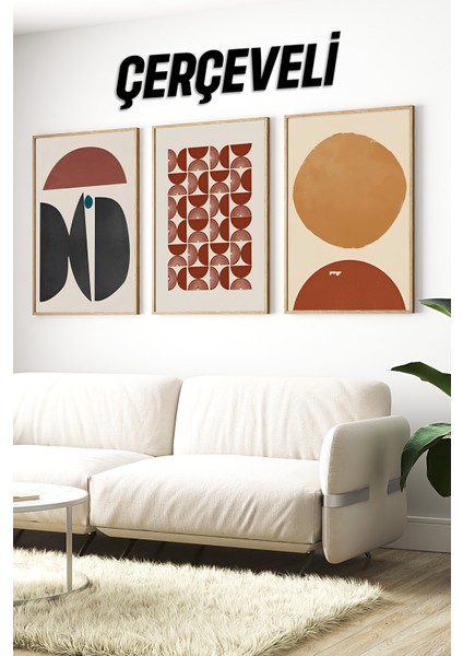 🧱 Modern Minimal Formlar – Tarçın, Kiremit ve Siyah Tonlarda 3’lü Çerçeveli Tablo Seti 🌿 CRV1135 23 x 32
