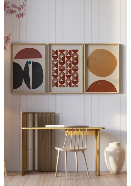 🧱 Modern Minimal Formlar – Tarçın, Kiremit ve Siyah Tonlarda 3’lü Çerçeveli Tablo Seti 🌿 CRV1135 23 x 32 fiyatları
