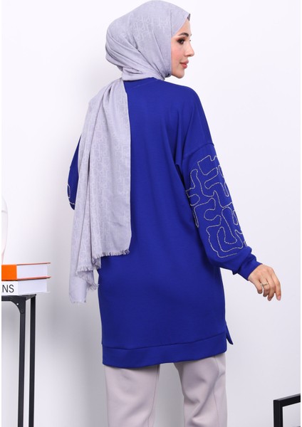 Saks Mavi Kolu İşlemeli Modal Tunik fırsatları