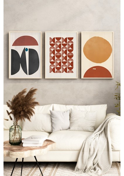 🧱 Modern Minimal Formlar – Tarçın, Kiremit ve Siyah Tonlarda 3’lü Çerçeveli Tablo Seti 🌿 CRV1135 23 x 32 fırsatları