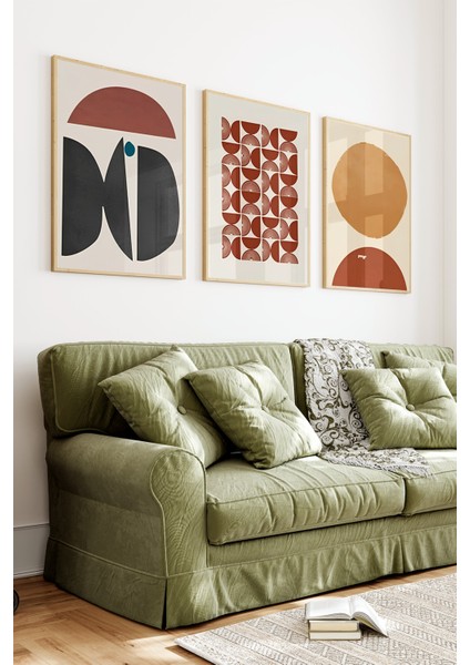 🧱 Modern Minimal Formlar – Tarçın, Kiremit ve Siyah Tonlarda 3’lü Çerçeveli Tablo Seti 🌿 CRV1135 23 x 32 indirimleri