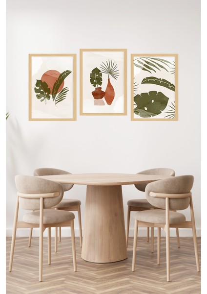 🌿 Tropikal Bitki ve Vazo Temalı 3'lü Dekoratif Çerçeve Görünümlü Tablo Seti 🌟 CRVS1133 13 x 17 fiyatları