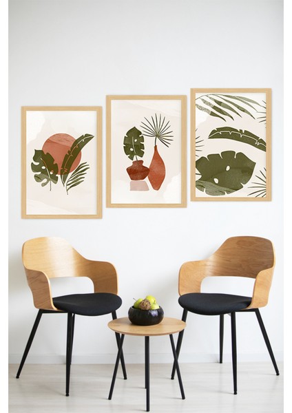🌿 Tropikal Bitki ve Vazo Temalı 3'lü Dekoratif Çerçeve Görünümlü Tablo Seti 🌟 CRVS1133 13 x 17 modelleri