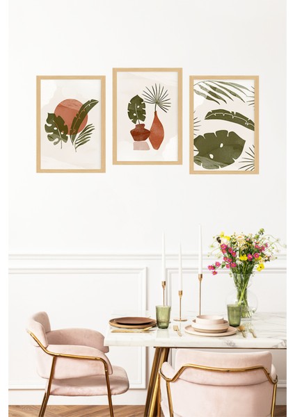 🌿 Tropikal Bitki ve Vazo Temalı 3'lü Dekoratif Çerçeve Görünümlü Tablo Seti 🌟 CRVS1133 13 x 17 fırsatları