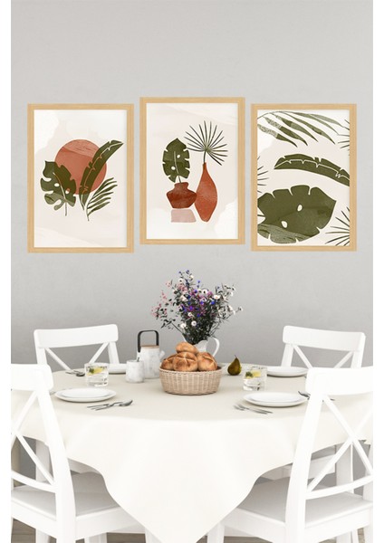 🌿 Tropikal Bitki ve Vazo Temalı 3'lü Dekoratif Çerçeve Görünümlü Tablo Seti 🌟 CRVS1133 13 x 17 indirimleri
