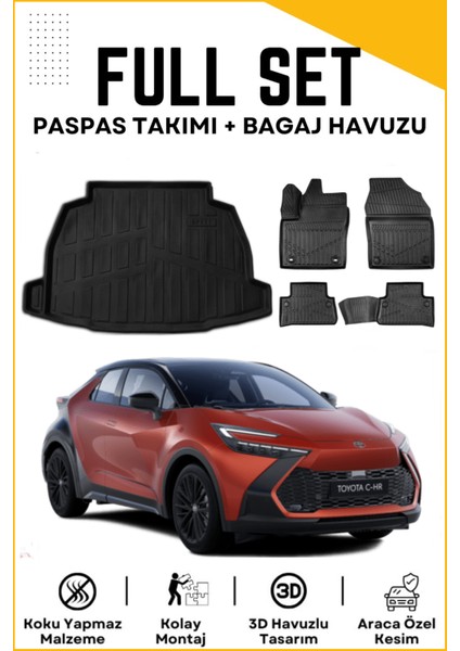 Toyota C-Hr 2025 Model Birebir Uyumlu Bagaj Havuzu+Paspas Seti