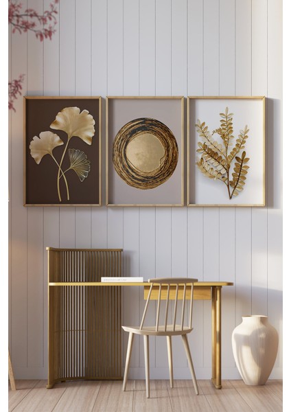 ✨ Altın Dokulu Doğa ve Geometrik Formlar – Çerçeveli 3’lü Tablo Seti🌿 CRV1132 23 x 32 fiyatları