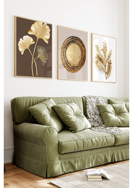 ✨ Altın Dokulu Doğa ve Geometrik Formlar – Çerçeveli 3’lü Tablo Seti🌿 CRV1132 23 x 32 indirimleri