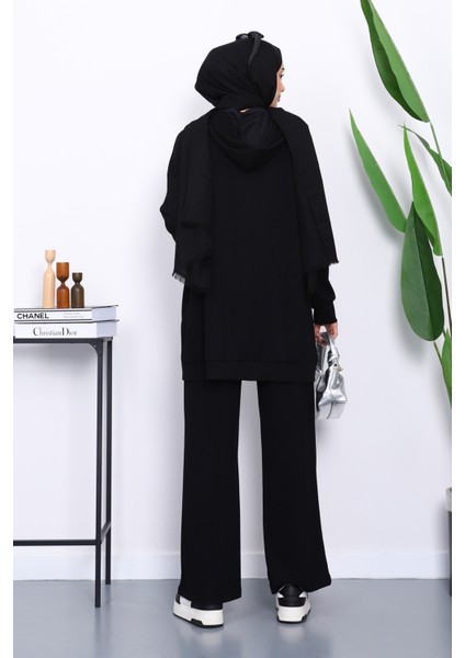 Siyah Kapüşonlu Modal Tunik Pantolonlu Takım fırsatları