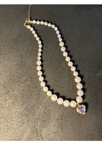 Çelik Renkli Kalp Model Incili Kolye fiyatları