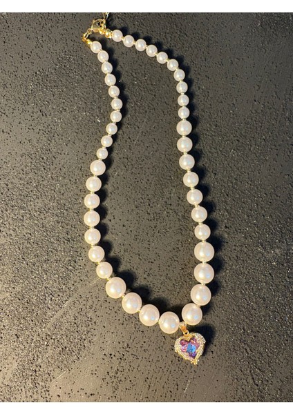 Çelik Renkli Kalp Model Incili Kolye modelleri