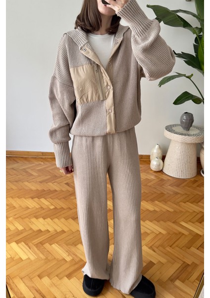 Premium Garnili Fermuarlı Triko Takım- Bej modelleri