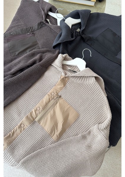 Premium Garnili Fermuarlı Triko Takım- Bej fırsatları