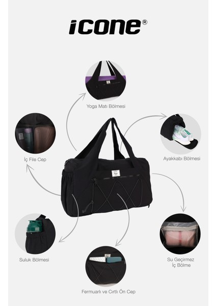 Kadın Spor ve Yoga Çantası – Çok Cepli, Ayakkabı Bölmeli, Lastik Detaylı, Fermuarlı Ön Cep indirimleri