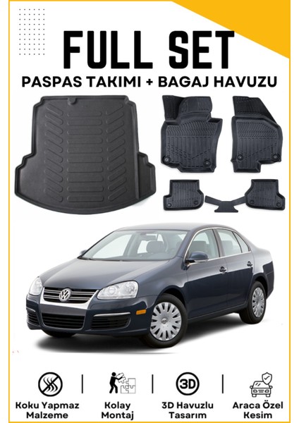 Volkswagen Jetta 2005 Model Birebir Uyumlu Bagaj Havuzu+Paspas Seti