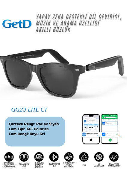 GG23C1 Getd Akıllı Gözlük – Çeviri, Müzik ve Arama Özellikli Bluetooth Gözlük