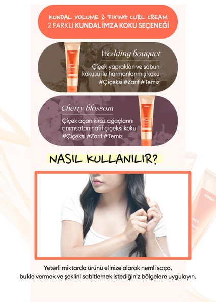 Bukle Belirginleştirici Durulanmayan Saç Kremi KUNDAL Volume & Fixing Curl Cream (Wedding Bouquet)