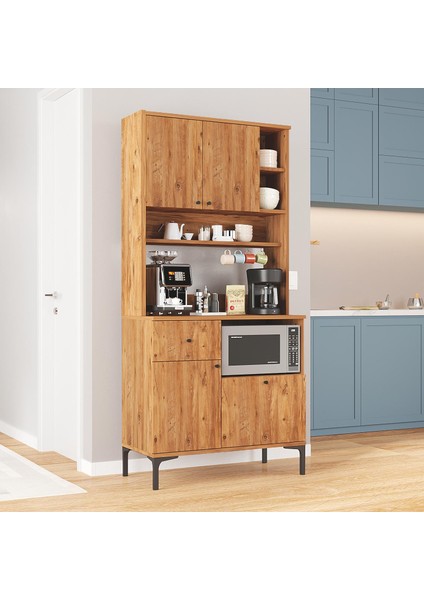 Kahvenza Kahve Köşesi Dolabı – Atlantik Renk, Raflı, Modern Tasarım, Kahve Makinesi Standlı