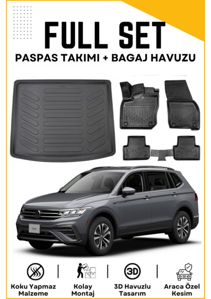 Volkswagen Tiguan 2016 Model Üst Birebir Uyumlu Bagaj Havuzu+Paspas Seti
