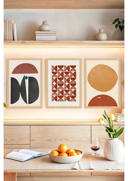 🟥 Geometrik Desenlerle Modern Dokunuş: 3'lü Çerçeve Görünümlü Tablo Seti🌟 CRVS1135 13 x 17