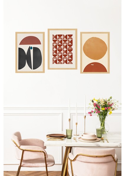 🟥 Geometrik Desenlerle Modern Dokunuş: 3'lü Çerçeve Görünümlü Tablo Seti🌟 CRVS1135 13 x 17 fırsatları