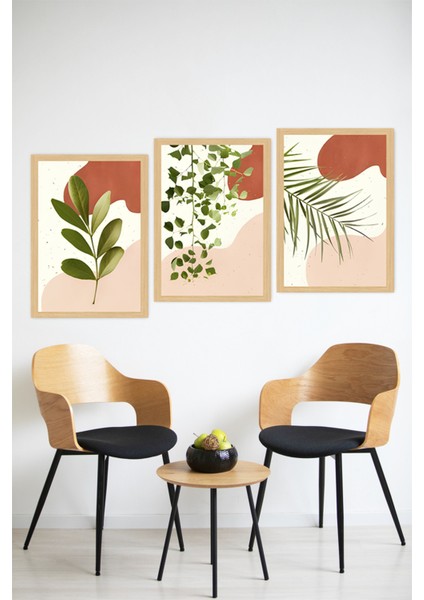 🌿 Bitki Desenli Modern Minimal 3’lü Çerçeve Görünümlü Tablo Seti 🌿 CRVS1129 13 x 17 modelleri