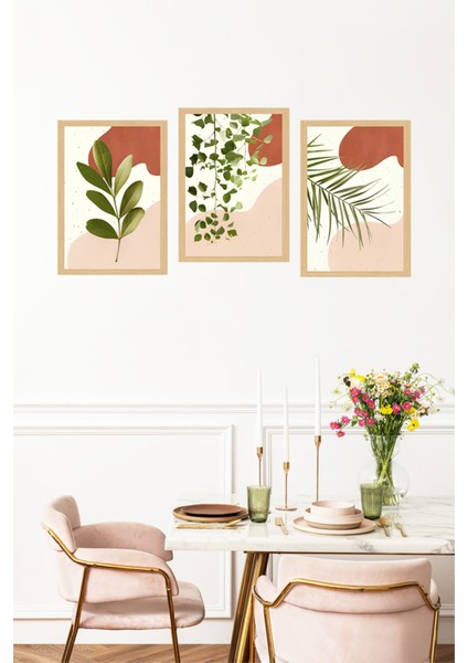 🌿 Bitki Desenli Modern Minimal 3’lü Çerçeve Görünümlü Tablo Seti 🌿 CRVS1129 13 x 17 fırsatları