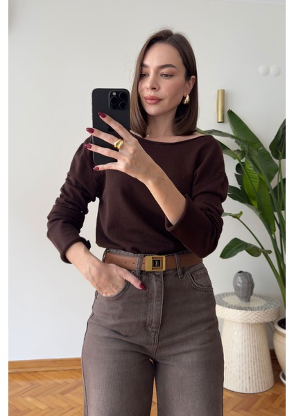 Marka Model Kayık Yaka Triko Bluz- Kahverengi fırsatları