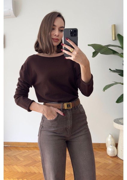 Marka Model Kayık Yaka Triko Bluz- Kahverengi indirimleri