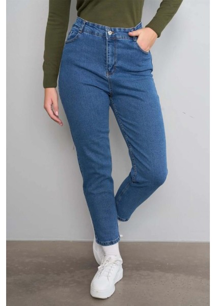 Ara Mavi Kadın Boyfriend Kot Pantolon – Rahat Kesim, Yüksek Bel, Günlük Şehir Şıklığı modelleri