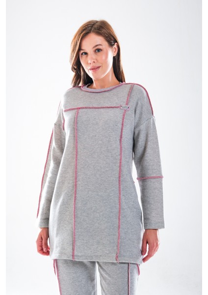 2278_KADIN Tesettür Homewear Eşofman Takımı – Bisiklet Yaka Sweat, Dikiş Detaylı, Havuç Fit Alt, 85 cm Tunik Boy fırsatları