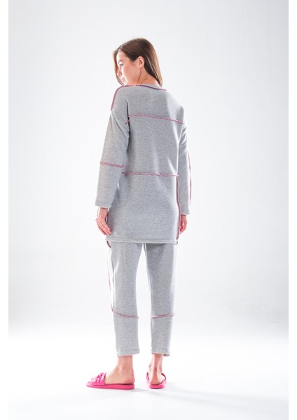 2278_KADIN Tesettür Homewear Eşofman Takımı – Bisiklet Yaka Sweat, Dikiş Detaylı, Havuç Fit Alt, 85 cm Tunik Boy indirimleri