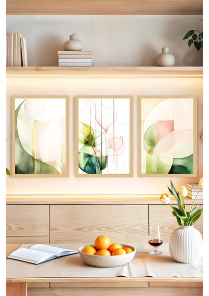 🌿 Modern Geometrik Bitkisel Desenli 3'lü Tablo Seti – Çerçeve Görünümlü 🌿🌟 CRVS1123 13 x 17