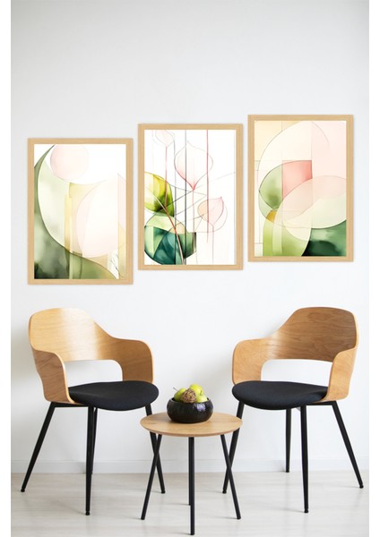 🌿 Modern Geometrik Bitkisel Desenli 3'lü Tablo Seti – Çerçeve Görünümlü 🌿🌟 CRVS1123 13 x 17 modelleri