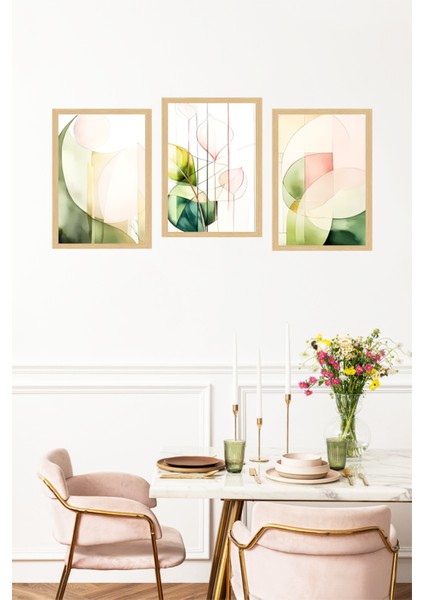 🌿 Modern Geometrik Bitkisel Desenli 3'lü Tablo Seti – Çerçeve Görünümlü 🌿🌟 CRVS1123 13 x 17 fırsatları