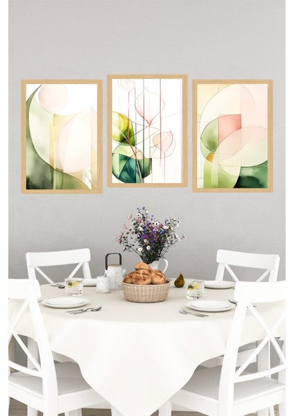 🌿 Modern Geometrik Bitkisel Desenli 3'lü Tablo Seti – Çerçeve Görünümlü 🌿🌟 CRVS1123 13 x 17 indirimleri