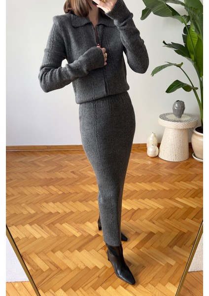 Nova Fermuarlı Etekli Triko Takım- Gri fiyatları