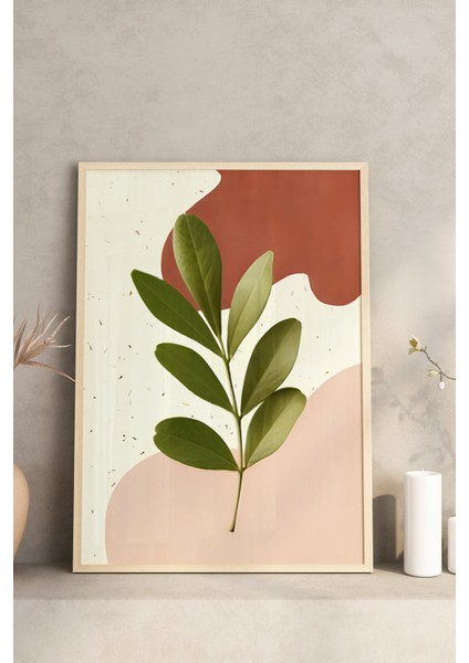 🍃 Sıcak Tonlarda Yaprak Desenli Çam Çerçeveli 3'lü Tablo Seti 🌿 CRV1129 23 x 32 modelleri