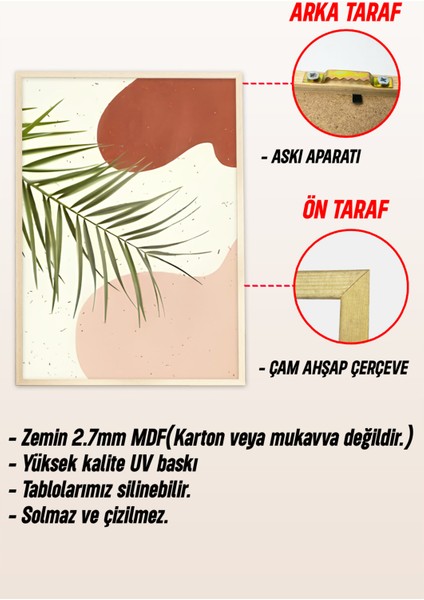 🍃 Sıcak Tonlarda Yaprak Desenli Çam Çerçeveli 3'lü Tablo Seti 🌿 CRV1129 23 x 32