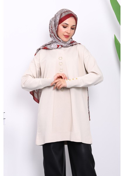 Taş Ön Detaylı Soğuk Iplik Triko Tunik modelleri