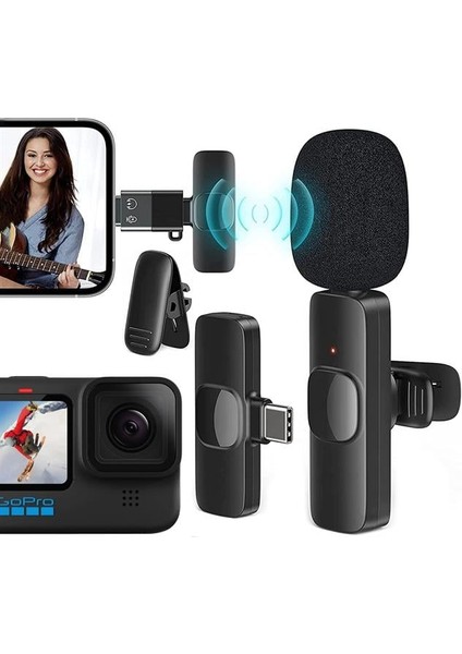 K8 Kablosuz Type-C Vlogger Yaka Mikrofonu (Android-Gopro-Osmo Action-Iphone-Ipad)