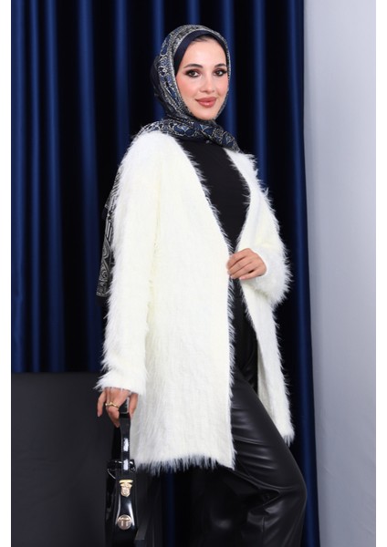 Krem Uzun Angora Yumoş Triko Hırka fiyatları