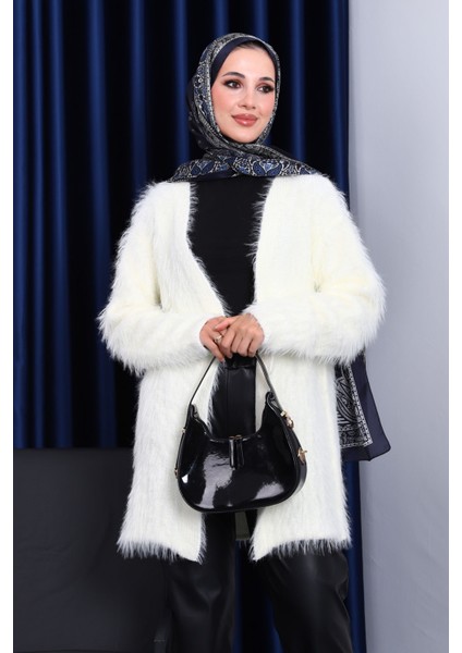 Krem Uzun Angora Yumoş Triko Hırka modelleri