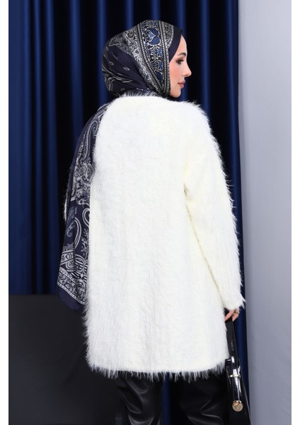 Krem Uzun Angora Yumoş Triko Hırka fırsatları