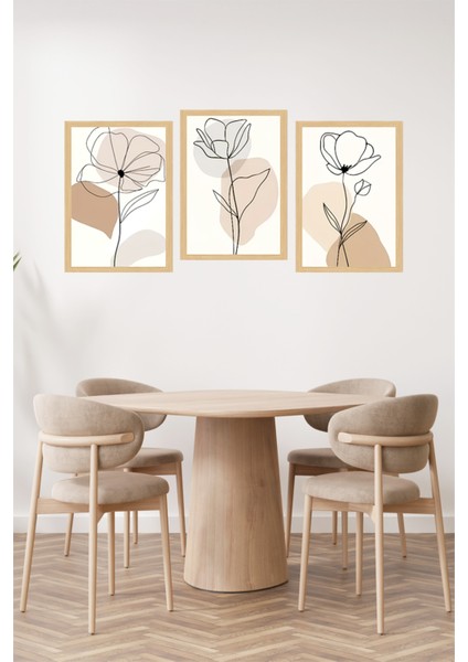 🖼️ Minimal Çizgisel Çiçek Desenli 3'lü Tablo Seti Bej Tonlu, Modern Çerçeve Görünümlü 🌟 CRVS1118 13 x 17 fiyatları