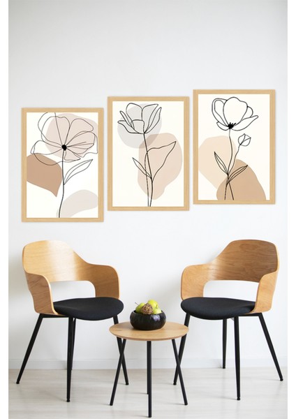 🖼️ Minimal Çizgisel Çiçek Desenli 3'lü Tablo Seti Bej Tonlu, Modern Çerçeve Görünümlü 🌟 CRVS1118 13 x 17 modelleri