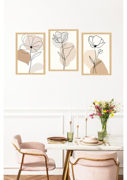 🖼️ Minimal Çizgisel Çiçek Desenli 3'lü Tablo Seti Bej Tonlu, Modern Çerçeve Görünümlü 🌟 CRVS1118 13 x 17 fırsatları