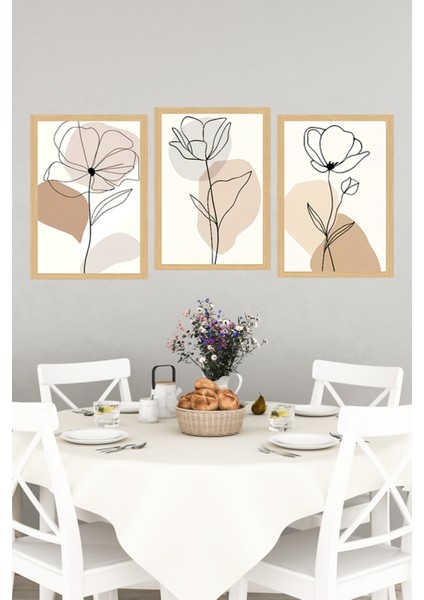 🖼️ Minimal Çizgisel Çiçek Desenli 3'lü Tablo Seti Bej Tonlu, Modern Çerçeve Görünümlü 🌟 CRVS1118 13 x 17 indirimleri