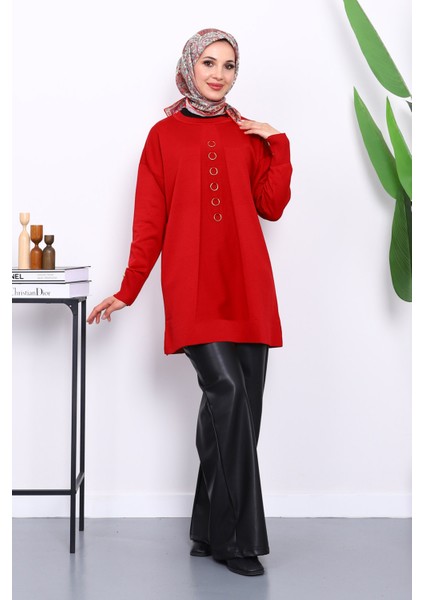 Bordo Ön Detaylı Soğuk İplik Triko Tunik fiyatları