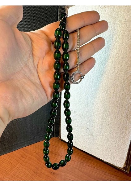 Sıkma Çubuk Kehribar Tesbih Yeşil Renkli Beyzi Kesim T-171 modelleri